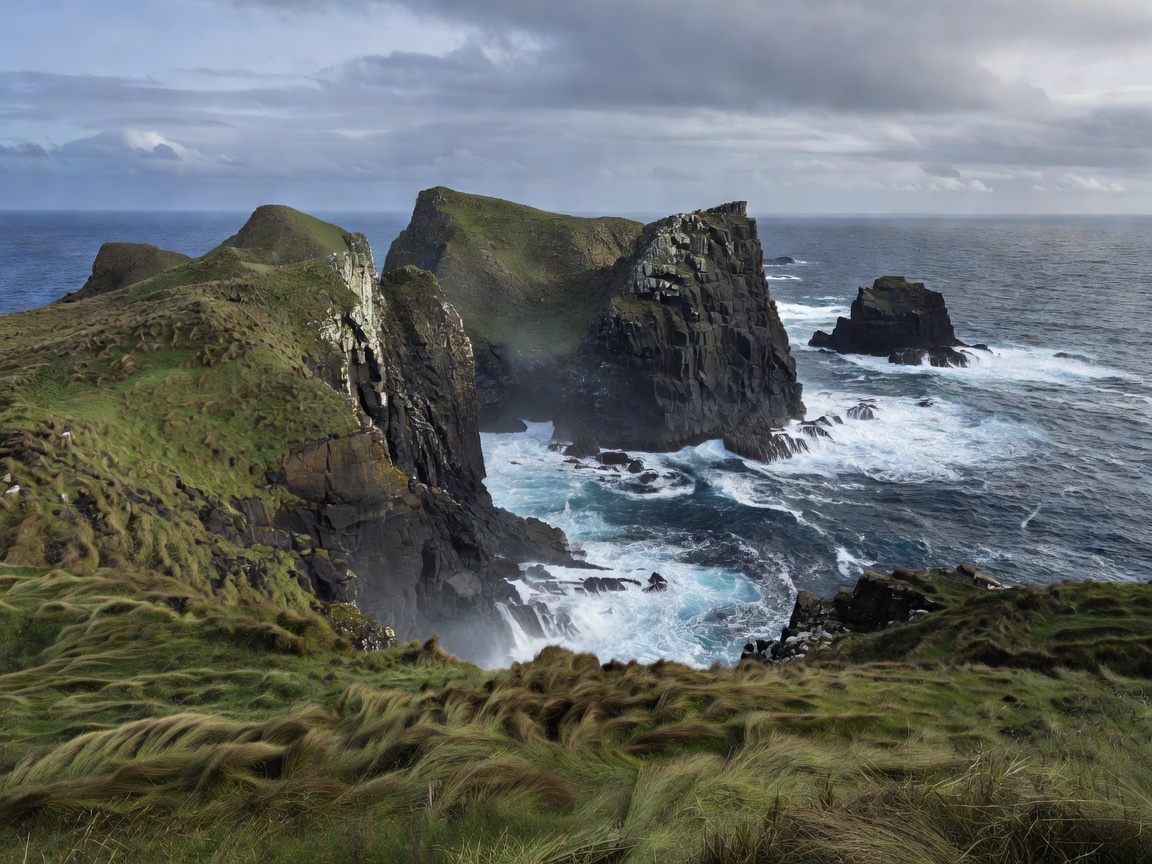 Dramatic coastal cliffs and rugged oceanside grass landscapes of the remote Chatham Islands