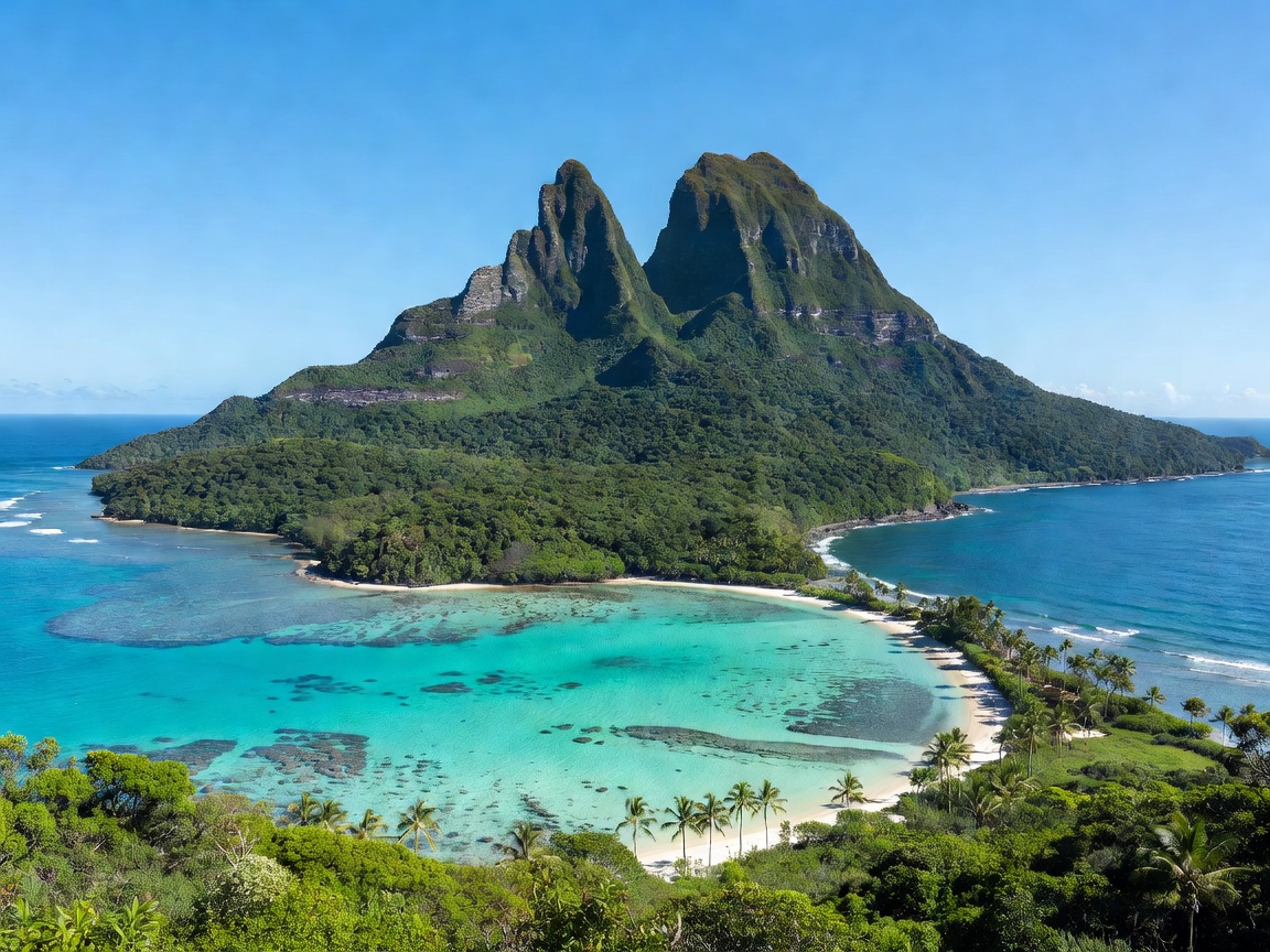 Mount Gower and Mount Lidgbird rising high above the pristine lagoon of Lord Howe Island